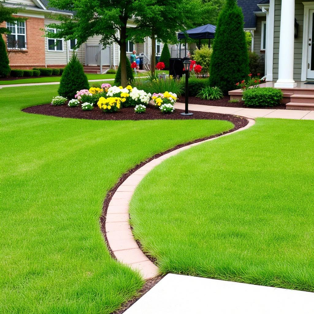 Clean garden edging along a curved walkway