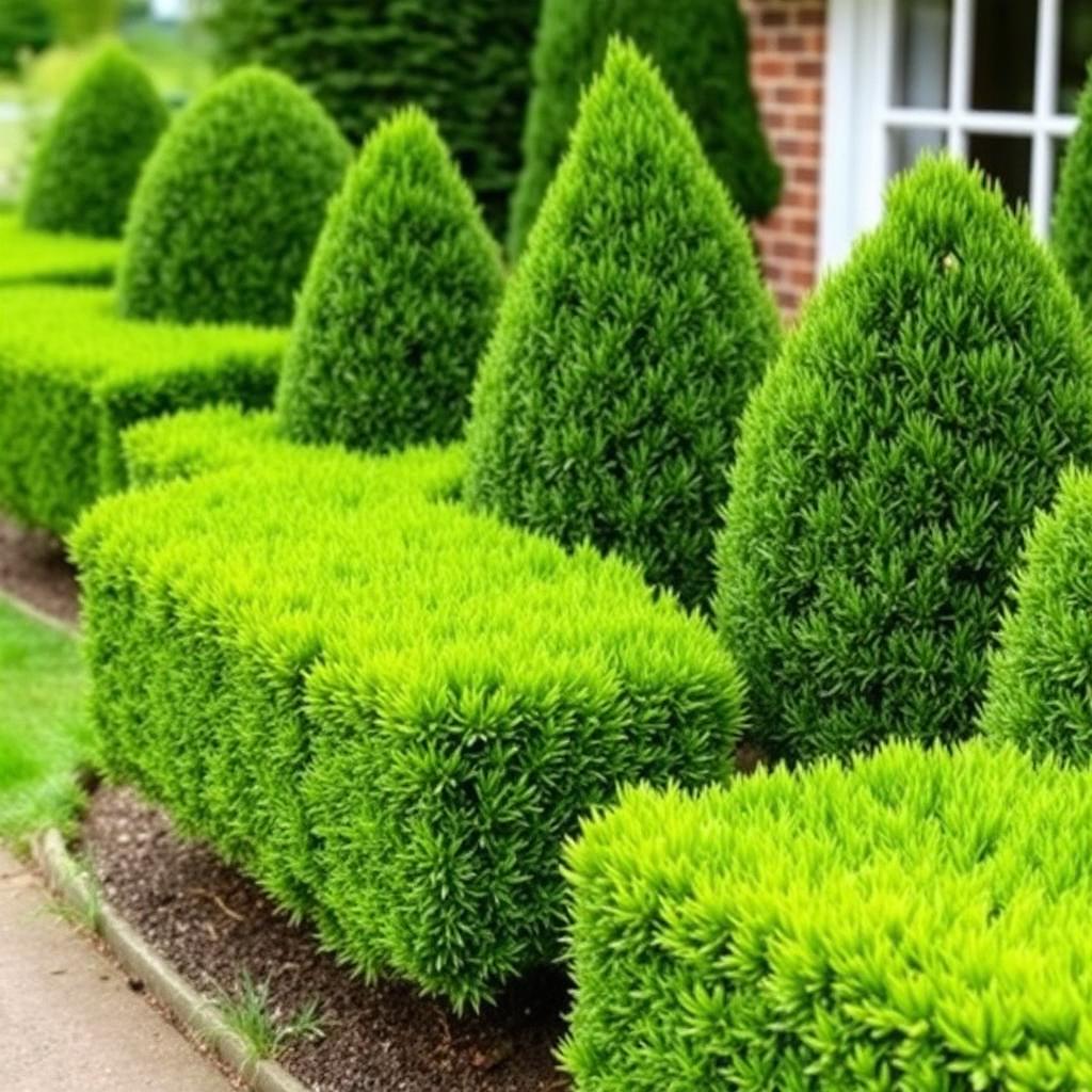 Freshly trimmed green hedges and shrubs