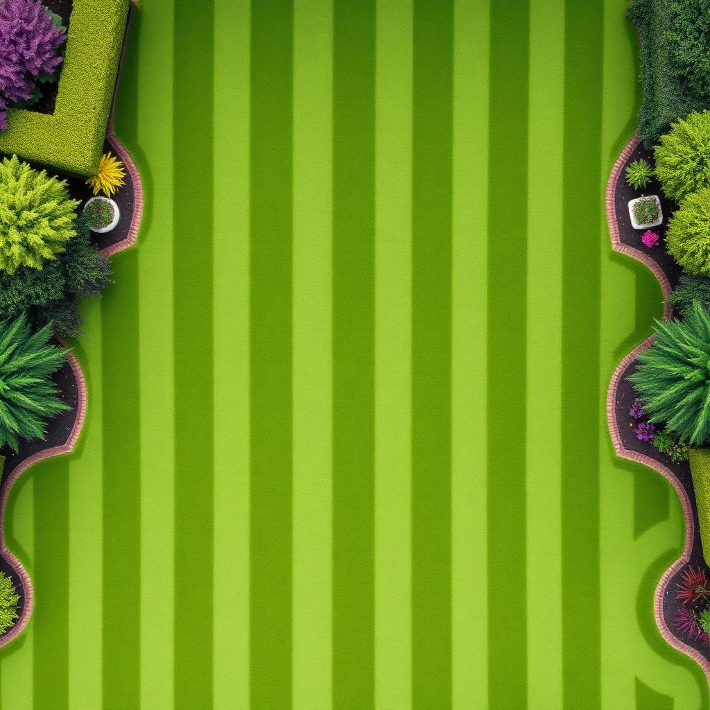 Aerial view of a perfectly striped green lawn